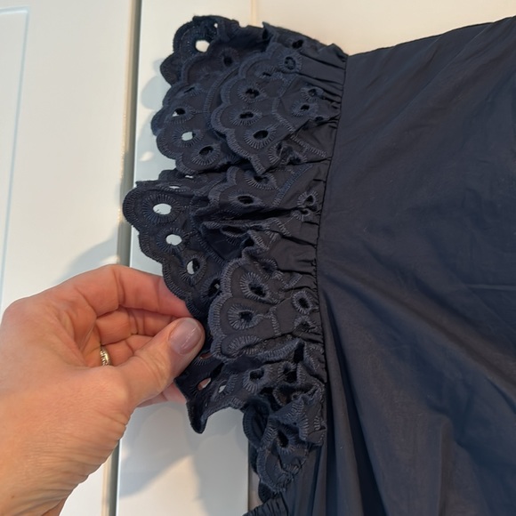 Haycinth House/English Factory Navy midi dress with eyelet detail. - Picture 7 of 12